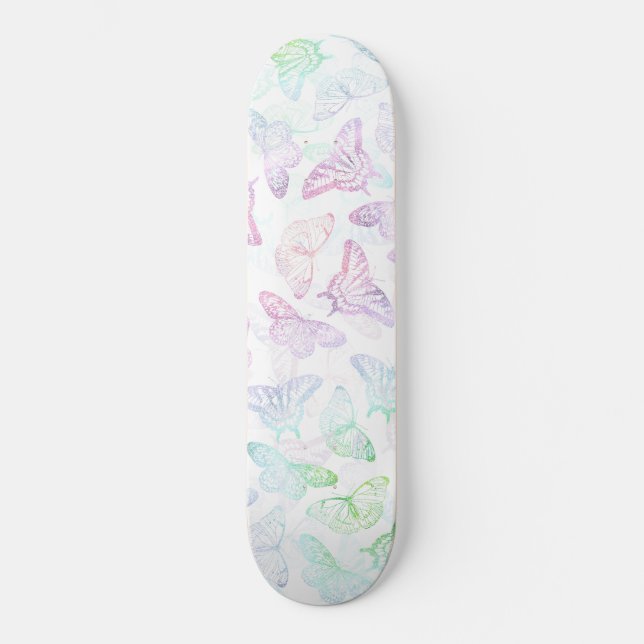 Elegant Colourful Glitter Butterfly Design Skateboard (Front)