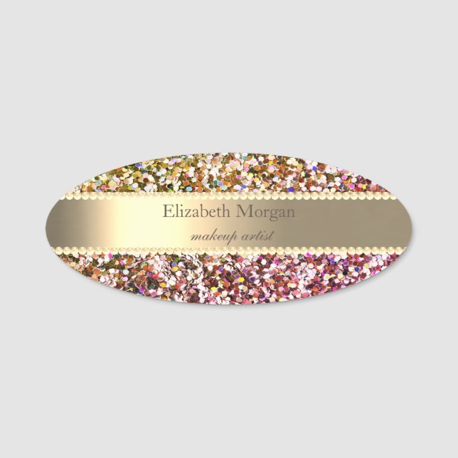 Elegant Colourful Glitter ,Stripe, Pearls Name Tag (Front)