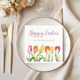 Elegant Colourful Happy Easter Floral Tulip Napkin