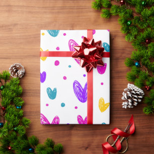 Elegant Colourful Heart Pattern Modern Wrapping Paper