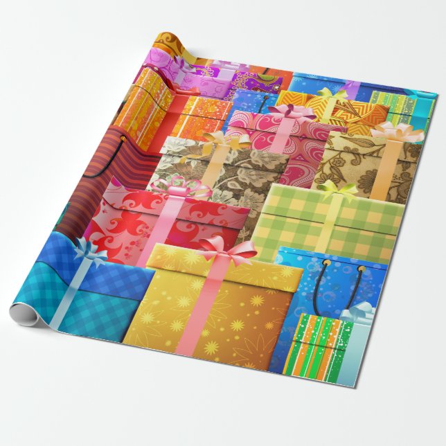 Elegant Colourful Holiday Shopping Gifts Wrapping  Wrapping Paper (Unrolled)