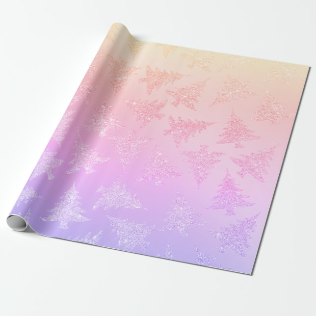 Elegant Colourful Holographic Christmas Pattern Wrapping Paper (Unrolled)
