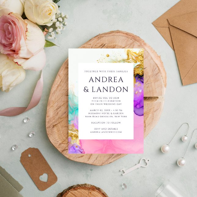 Elegant Colourful Ink Watercolor Abstract Wedding Invitation (Creator Uploaded)