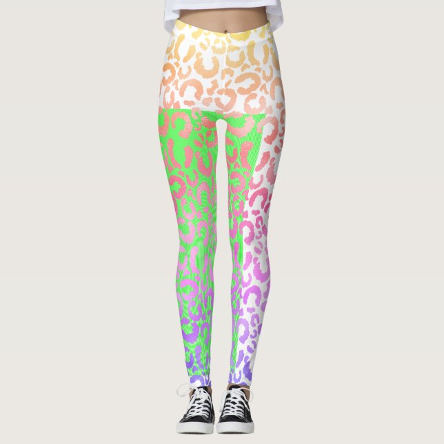 Elegant Colourful Ipanema Leopard Animal Print  Leggings (Front)