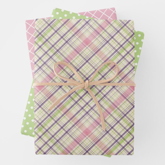 Elegant Colourful Light Retro Tartan Plaid Pattern Wrapping Paper Sheet (In situ)