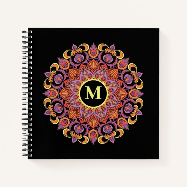 Elegant Colourful Mandala Flourish Monogram Notebook (Front)