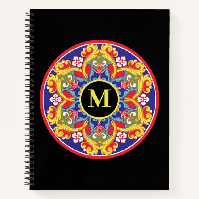 Elegant Colourful Mandala Monogram Back to School Notebook (Front)