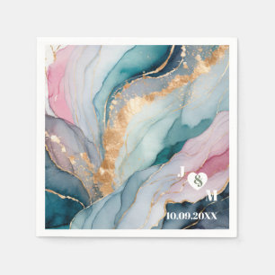 Elegant Colourful Marble Agate Monogram Wedding Napkin