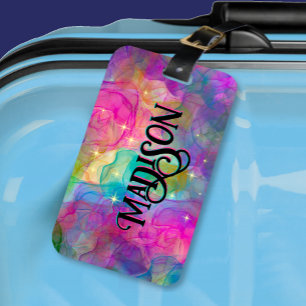 Elegant colourful marble art monogram luggage tag
