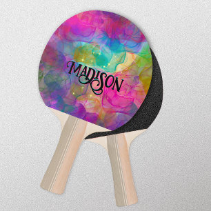 Elegant colourful marble art monogram ping pong paddle