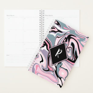 Elegant colourful marble pink purple black blue planner