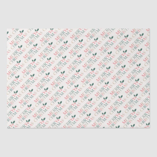 Elegant Colourful Merry Christmas Greenery Leaves Tissue Paper (Front)