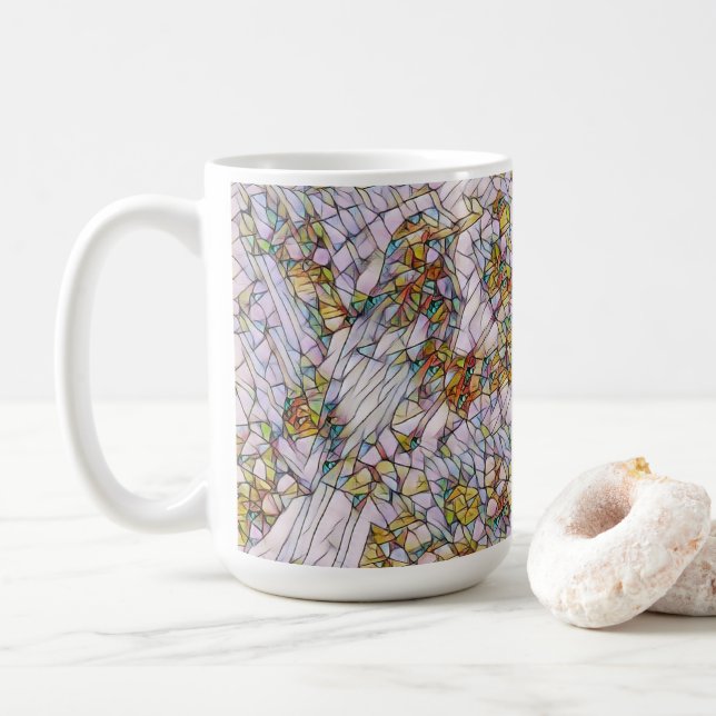 Elegant Colourful Mosaic Illustrated Bird Art Coffee Mug (With Donut)