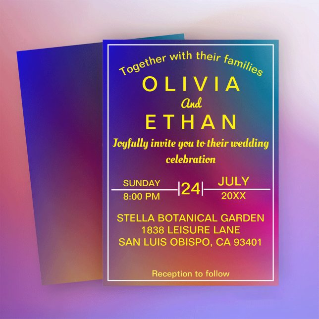 Elegant colourful neon colours Wedding Invitation (Creator Uploaded)