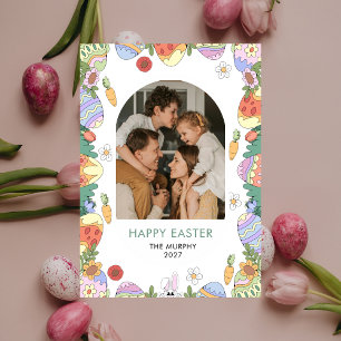 Elegant Colourful Oval Floral Easter Family Photo Holiday Card