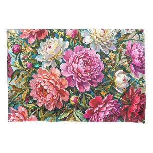 Elegant Colourful Painted Peony Flowers Pillowcase
