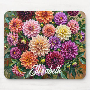 Elegant Colourful Painting of Dahlia Flowers Mouse Mat