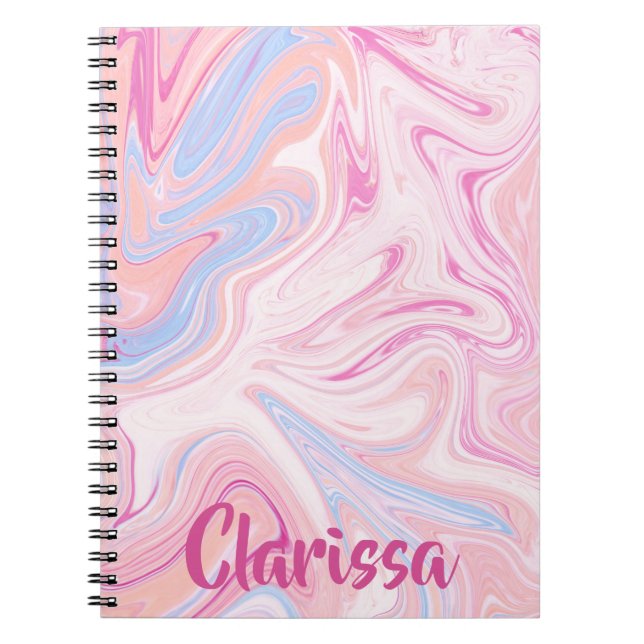 Elegant colourful pastel pink blue orange marble notebook (Front)