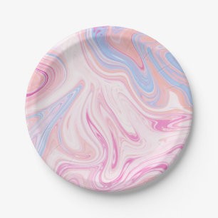 Elegant colourful pastel pink blue orange marble paper plate
