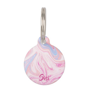 Elegant colourful pastel pink blue orange marble pet tag