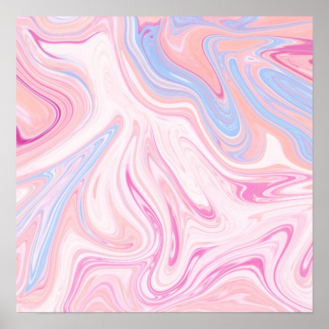 Elegant colourful pastel pink blue orange marble poster (Front)