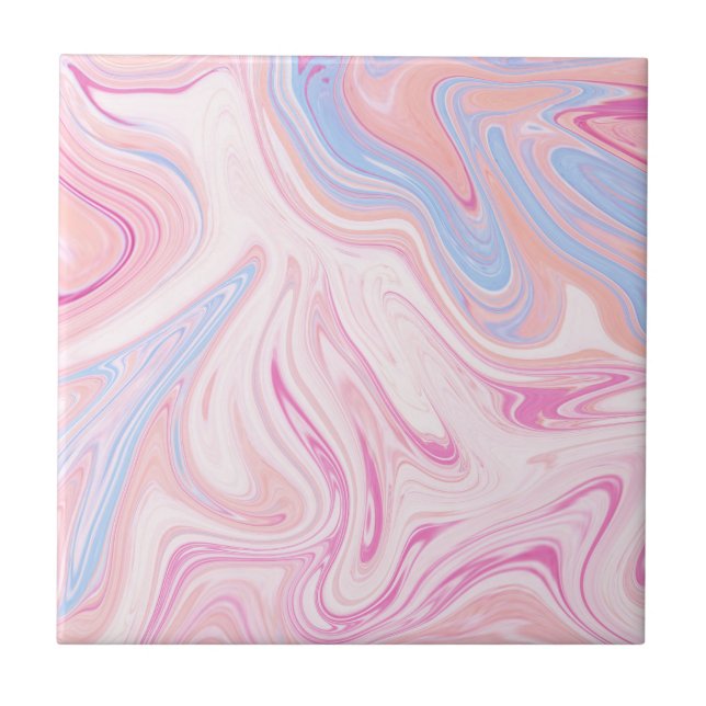 Elegant colourful pastel pink blue orange marble tile (Front)