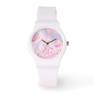 Elegant colourful pastel pink blue orange marble watch