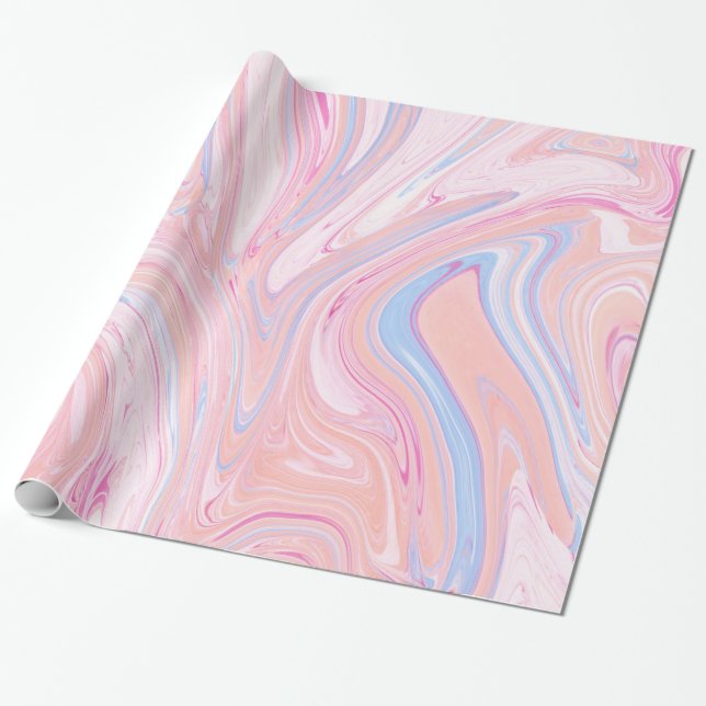 Elegant colourful pastel pink blue orange marble wrapping paper (Unrolled)