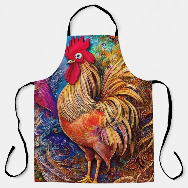 Elegant Colourful Patterned Rooster Apron (Front)