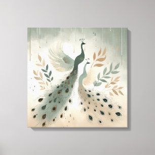 Elegant Colourful Peacock Art – Boho Wildlife Bird Canvas Print
