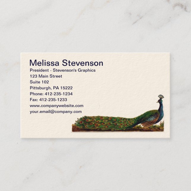 Elegant Colourful Peacock Vintage Business Card (Front)