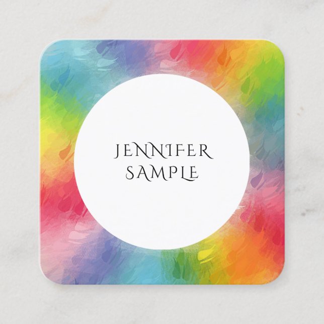 Elegant Colourful Personalised Abstract Template Square Business Card (Front)