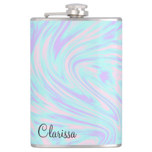 elegant colourful pink blue purple white marble hip flask