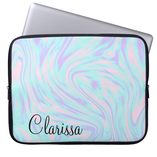 elegant colourful pink blue purple white marble laptop sleeve (Front)