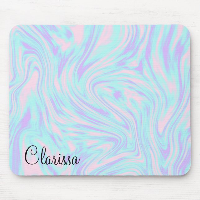 elegant colourful pink blue purple white marble mouse mat (Front)