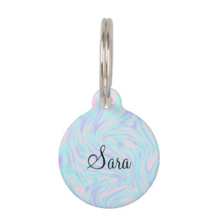 elegant colourful pink blue purple white marble pet tag