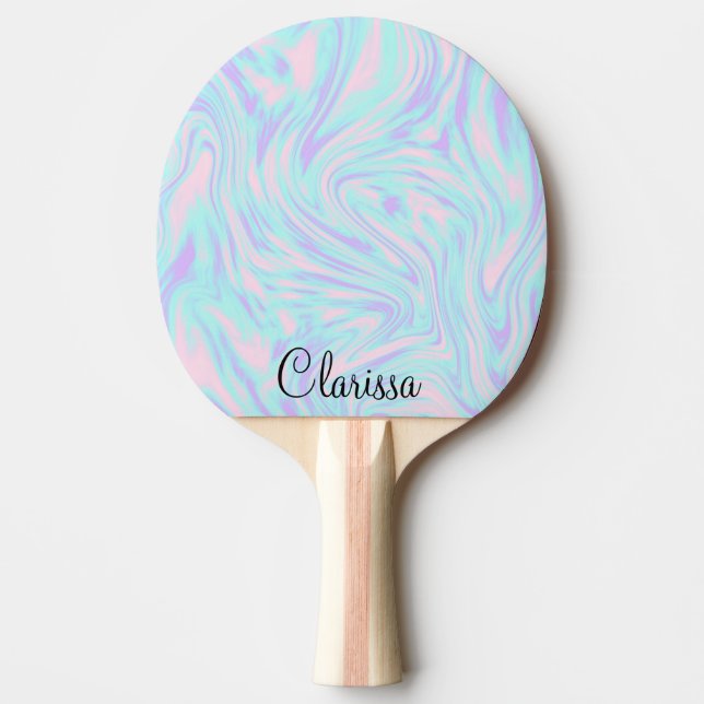 elegant colourful pink blue purple white marble ping pong paddle (Front)