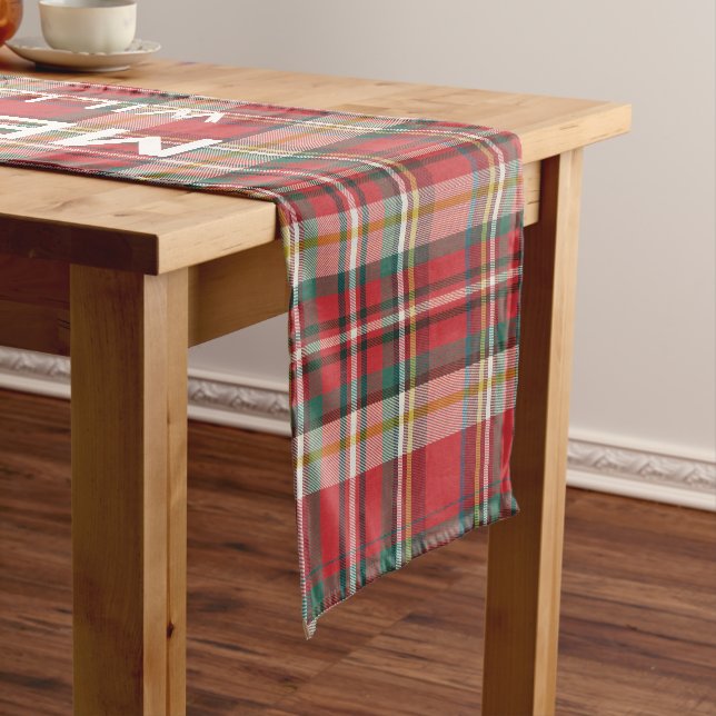 Elegant Colourful Plaid Christmas Family Home Short Table Runner (In Situ)