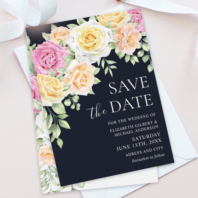 Elegant Colourful Roses Wedding Save the Dates Inv Invitation (Creator Uploaded)