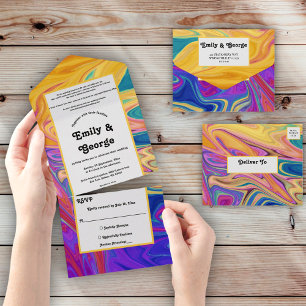Elegant Colourful Seamless Abstract Modern Wedding All In One Invitation