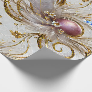 Elegant Colourful Silvery Golden Feathers Wrapping Paper