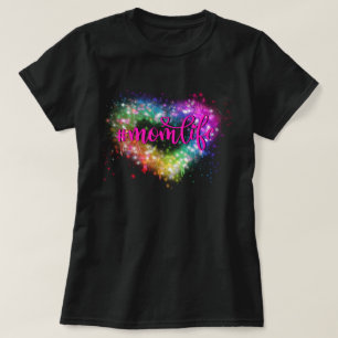 Elegant Colourful sparking glitter heart mum life T-Shirt