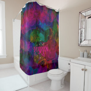 Elegant colourful sparkles smoke monogram shower curtain