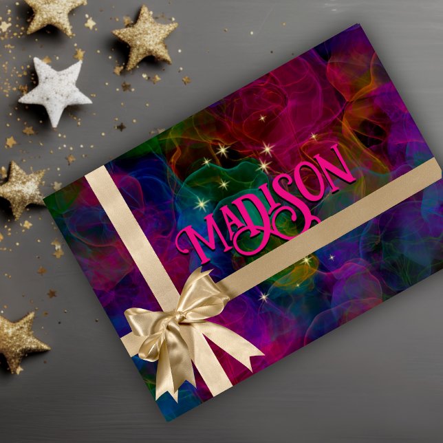 Elegant colourful sparkles smoke monogram wrapping paper sheet (Creator Uploaded)