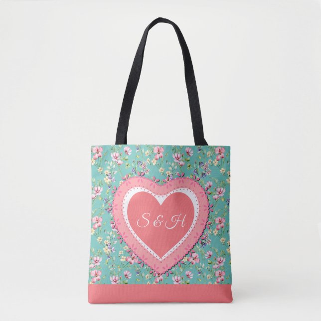 Elegant Colourful Spring Floral Watercolor Pattern Tote Bag (Front)