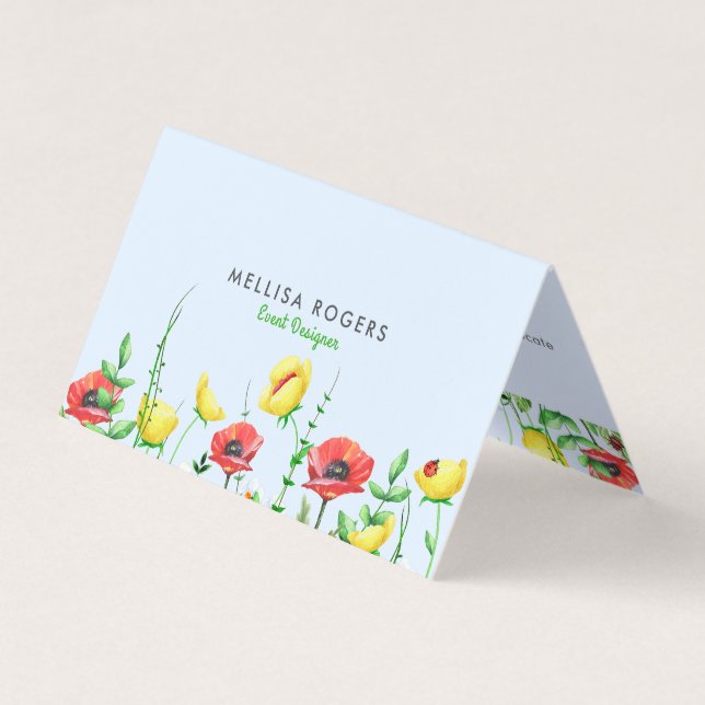 Elegant Colourful Spring Flowers Border 3 Business Card (Front)