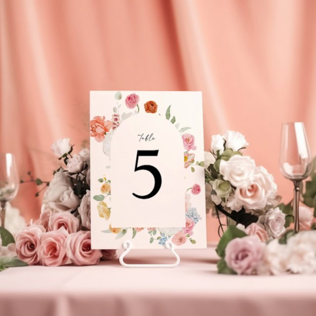 Elegant Colourful Spring Flowers Table Number Card (Creator Uploaded)