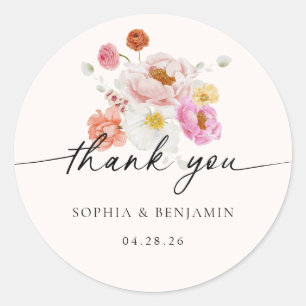 Elegant Colourful Spring Flowers Wedding Favours Classic Round Sticker