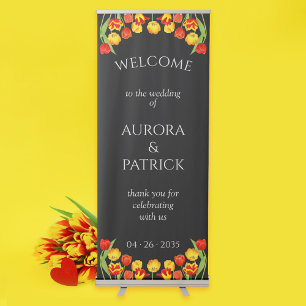 Elegant Colourful Spring Tulip Black Floral Weddin Retractable Banner