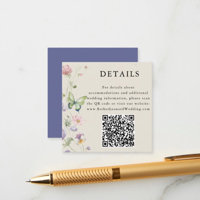 Elegant Colourful Spring Wildflower QR Code Detail Enclosure Card (Front/Back In Situ)